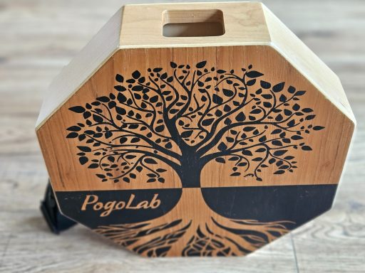 Holzkiste mit Baum-Motiv und "PayoLab"-Schriftzug.