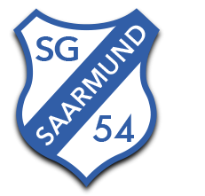 Wappen der SG Saarmund in Blau und Weiß mit der Zahl 54.